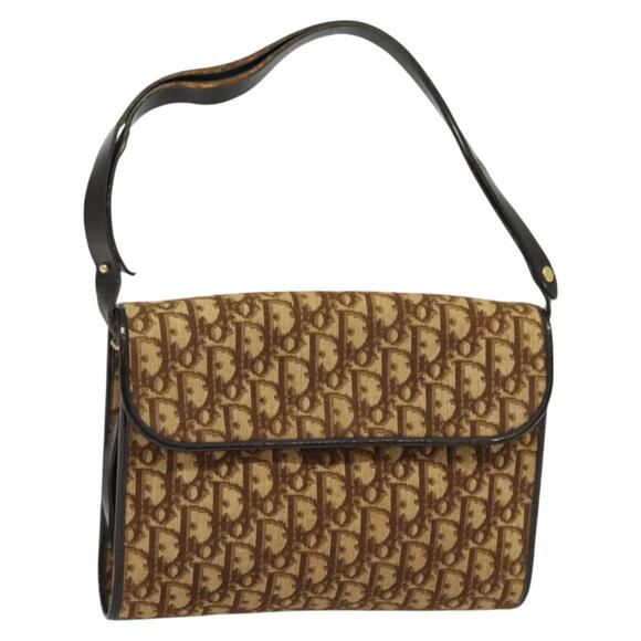 DIOR Trotter Canvas Shoulder Bag Brown Gold - Picture 1 of 12